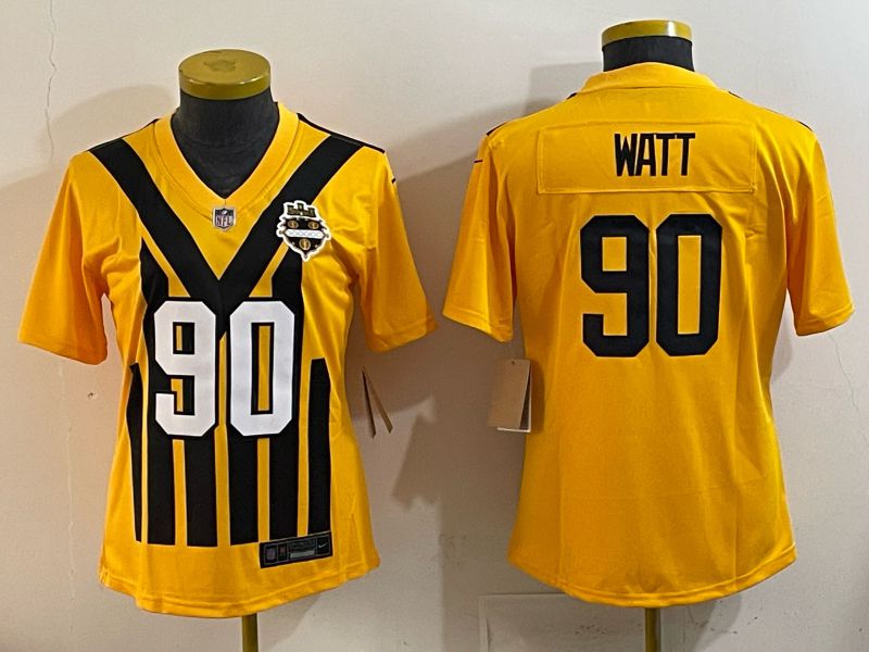 Women 2025 Nike Pittsburgh Steelers #90 Watt Yellow Limited NFL Jersey style 042->pittsburgh pirates->MLB Jersey